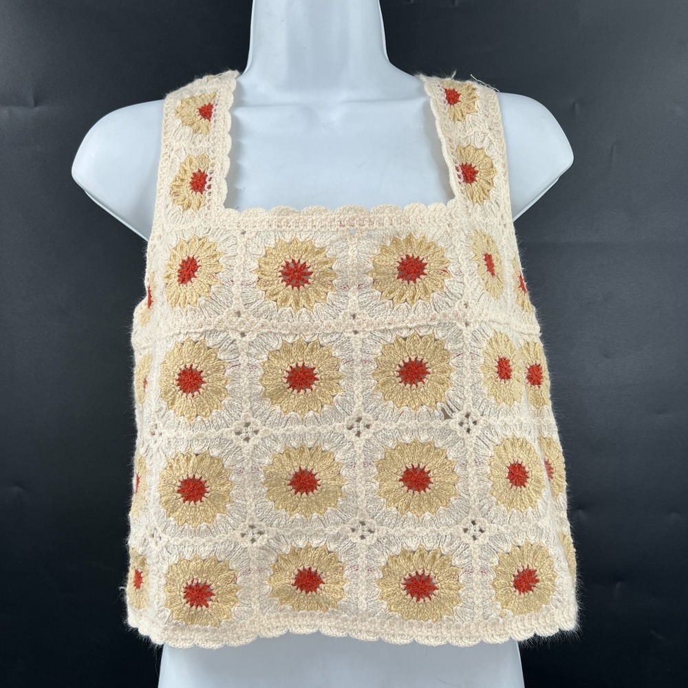 Rebellion granny square knit crochet crop top boho hippy festival cottagecore M - Picture 10 of 10